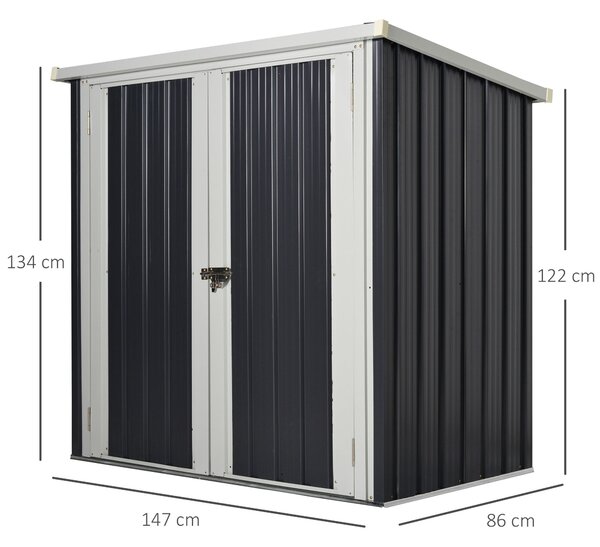 Magazie de gradina Outsunny din tabla de otel, sopron cu usa dubla cu sistem de blocare, casuta de gradina pentru unelte, alb-negru | Aosom RO