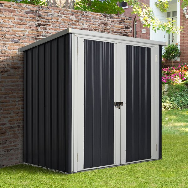 Magazie de gradina Outsunny din tabla de otel, sopron cu usa dubla cu sistem de blocare, casuta de gradina pentru unelte, alb-negru | Aosom RO