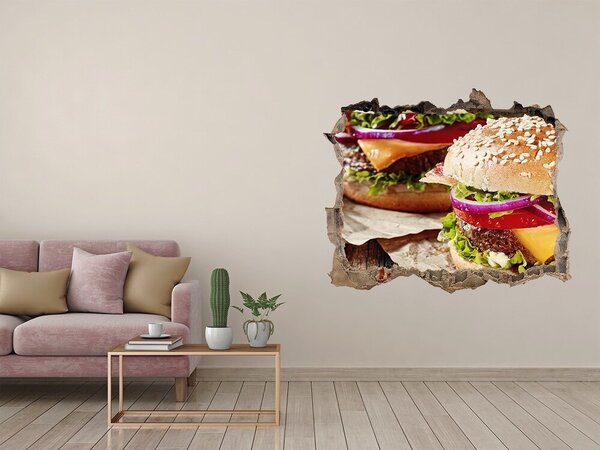 Autocolant de perete gaură 3D Burger suculent cu gaură în perete
