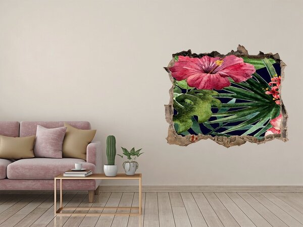 Fototapet 3D gaură în perete Paradis tropical în spatele zidului