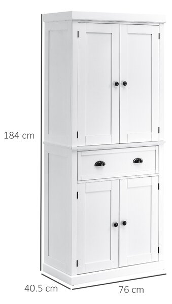 Dulap de bucatarie HOMCOM cu sertar central din MDF, placi aglomerate si metal, 76x40,5x184cm, alb | Aosom Romania