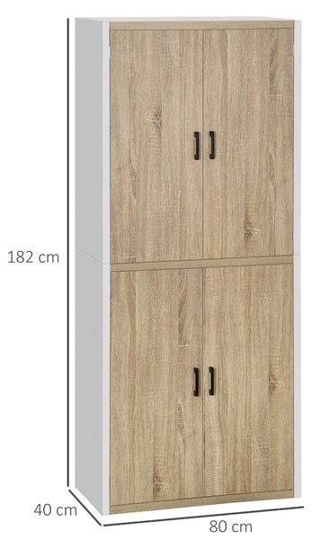 HOMCOM Dulap pentru Bucătărie cu 4 Rafturi Reglabile, 4 Uși și Dispozitiv Anti-Răsturnare, 80x40x182 cm, Lemn Natural | Aosom Romania