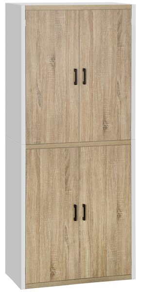 HOMCOM Dulap pentru Bucătărie cu 4 Rafturi Reglabile, 4 Uși și Dispozitiv Anti-Răsturnare, 80x40x182 cm, Lemn Natural | Aosom Romania