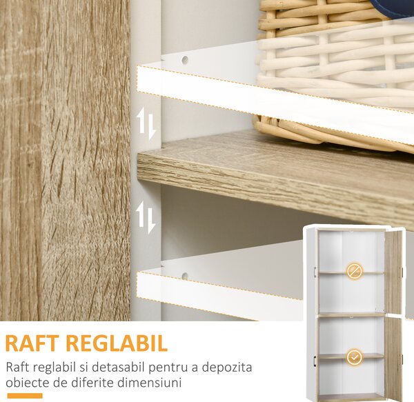 HOMCOM Dulap pentru Bucătărie cu 4 Rafturi Reglabile, 4 Uși și Dispozitiv Anti-Răsturnare, 80x40x182 cm, Lemn Natural | Aosom Romania