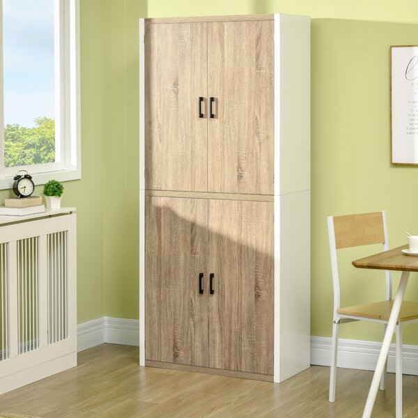 HOMCOM Dulap pentru Bucătărie cu 4 Rafturi Reglabile, 4 Uși și Dispozitiv Anti-Răsturnare, 80x40x182 cm, Lemn Natural | Aosom Romania