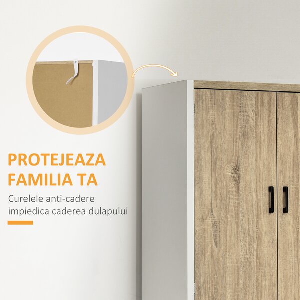 HOMCOM Dulap pentru Bucătărie cu 4 Rafturi Reglabile, 4 Uși și Dispozitiv Anti-Răsturnare, 80x40x182 cm, Lemn Natural | Aosom Romania