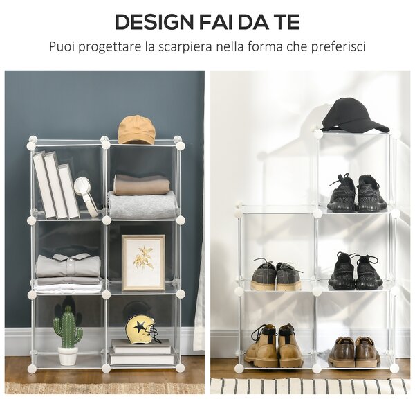 HOMCOM Dulap Modular pentru Pantofi, Transparent, 94,5x32x162cm, Soluție Ideală pentru Organizare | Aosom Romania