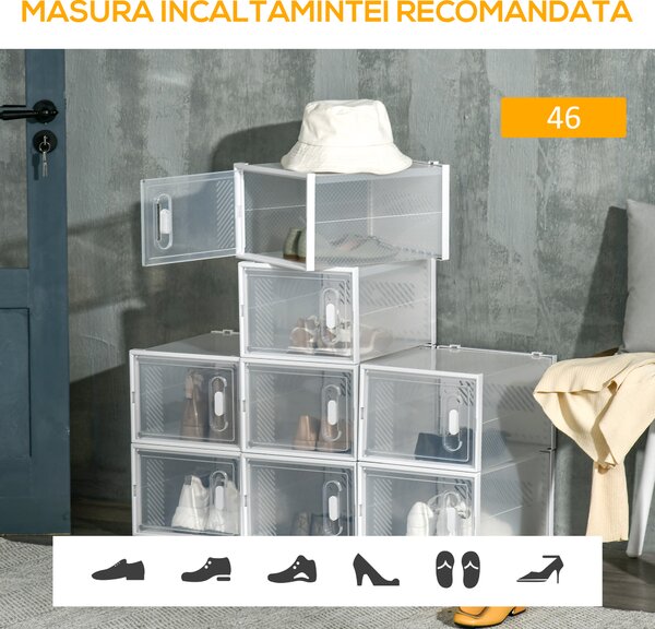 HOMCOM Mobilier pentru Încălțăminte cu Ventilație, 8 Cuburi din Plastic PP, Alb și Transparent, 28x36x21cm, Design Modern | Aosom Romania