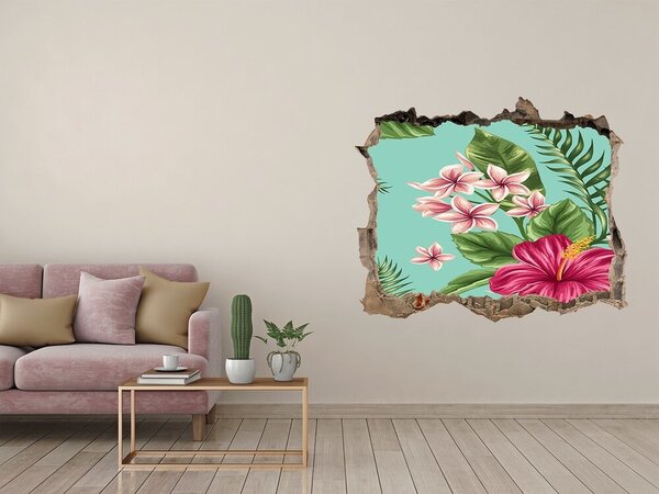 Fototapet 3D gaură în perete Paradis tropical cu flori
