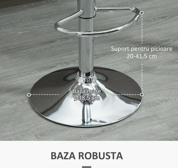 Set de 2 scaune de bar cu spatar si suport picioare, pivotante cu inaltime reglabila, 40x42x82-104cm, alb HOMCOM | Aosom Romania