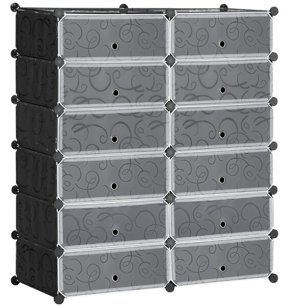 HOMCOM Dulap pentru Încălțăminte Modular cu 12 Cuburi din PP și Oțel Design Versatil Negru și Alb pentru Hol sau Dormitor | Aosom Romania