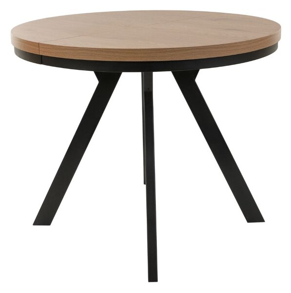 Masă de dining extensibilă Torino, stejar sălbatic/negru (90–190x90 cm)