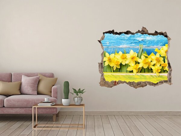 Autocolant gaură 3D Un paradis al florilor în spatele zidului