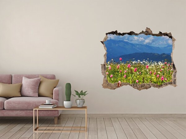 Fototapet 3D gaură în perete Peisaj montan floral