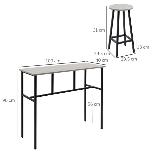 HOMCOM Set Bar Modern cu 4 Scaune și 2 Mese Înalte, PAL și Oțel, Gri, Ideal pentru Living sau Bucătărie | Aosom Romania