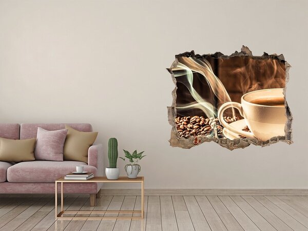 Autocolant de perete gaură 3D Cafea și boabe de cafea