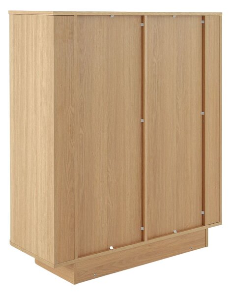 Bibliotecă joasă cu ușă, sertar și rafturi deschise Navan, stejar natural (160 cm)