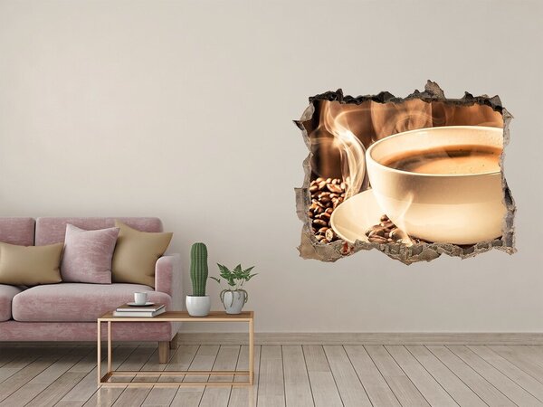 Autocolant de perete gaură 3D Cafea într-o gaură de piatră