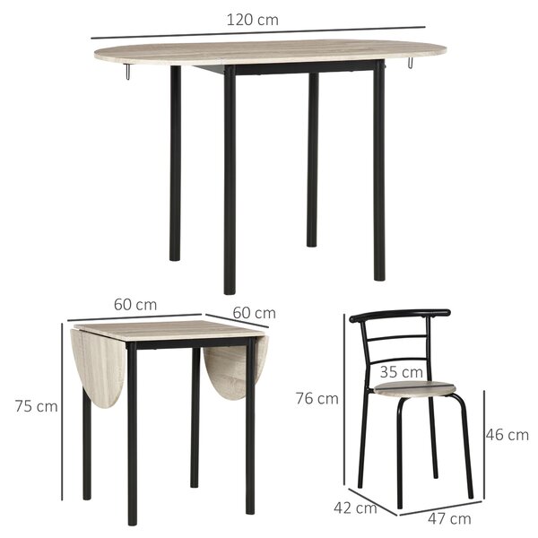 Set de sufragerie HOMCOM din 3 piese cu 2 scaune si 1 masa ovala, pentru spatii limitate, culoare lemn | Aosom RO