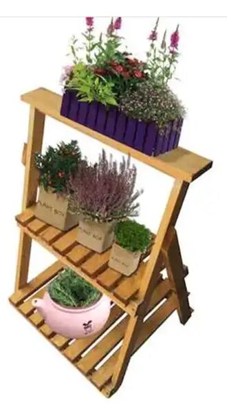Etajera flori din lemn, Homs Garden 4, Natur, 69 x 58 x 50 cm