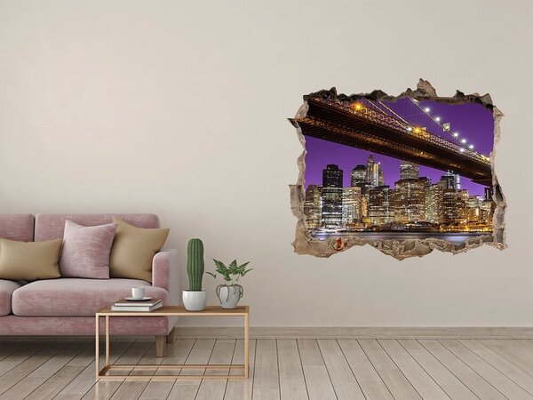 Autocolant gaură 3D Podul Brooklyn noaptea
