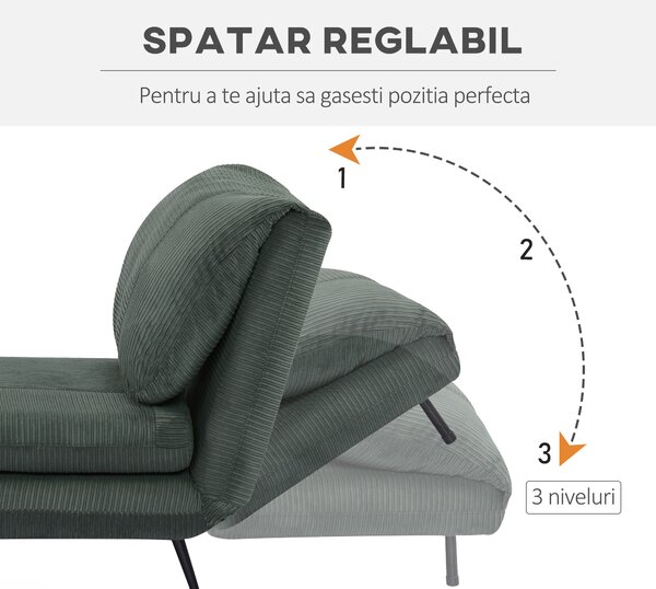 HOMCOM Fotoliu Extensibil 2-În-1 Reglabil pe 3 Niveluri cu Șezut Mare, Canapea Extensibilă, 82x89x83 cm, Verde | Aosom Romania