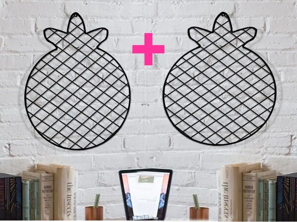 Set 2 bucati Panou foto metalic , Ananas Homs, 47 x 36 cm, negru