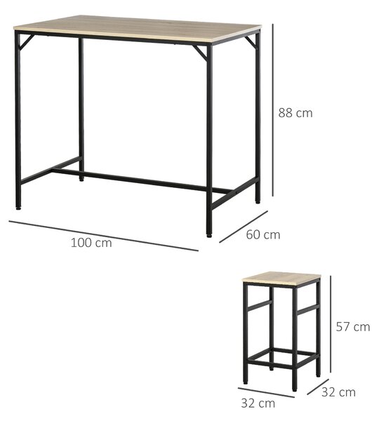Set Masă Înaltă cu 4 Scaune HOMCOM în Stil Industrial, Metal și Lemn, Stejar Deschis, Perfect pentru Dining | Aosom România