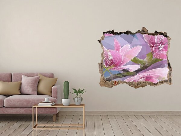 Fototapet 3D gaură în perete Flori de magnolie într-o gaură din perete