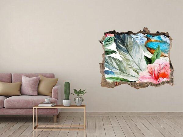 Autocolant de perete gaură 3D Paradis tropical cu o pasăre