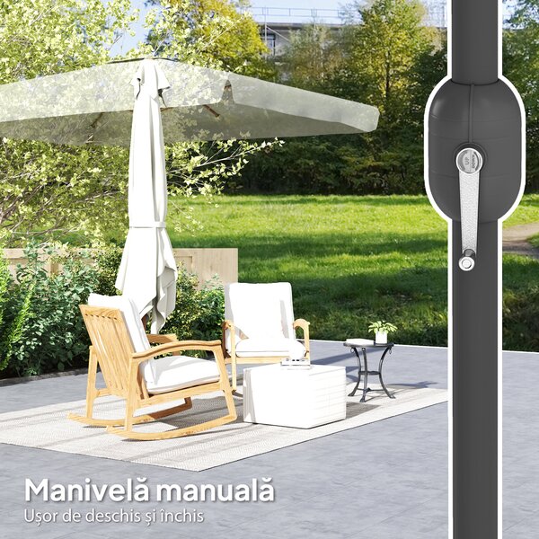 Outsunny Umbrelă de Grădină 2x3 m Înclinabilă cu Deschidere cu Manivelă, Ventilare și Margini Plisate, Anti UV 50+, Aluminiu și Poliester 180 g/㎡, Bej | Aosom Romania