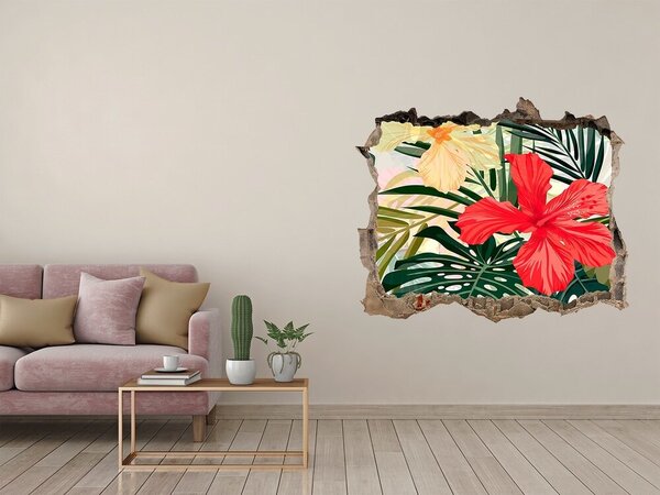 Autocolant 3D gaura cu priveliște Grădină tropicală de hibiscus