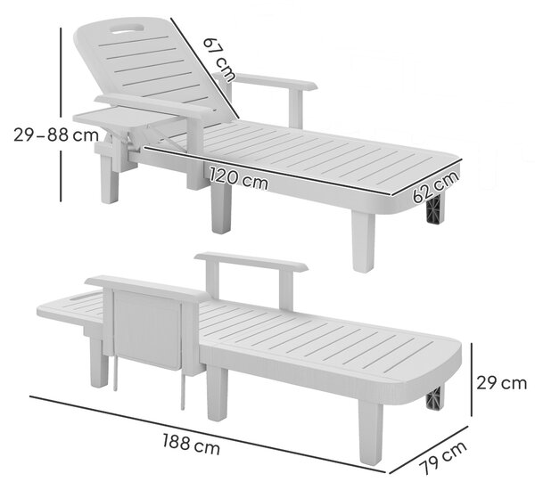 Outsunny Set 2 Șezlonguri cu Spătar Reglabil în 5 Poziții, Măsuță și Brațe Ergonomice, 79x158x88 cm, Gri | Aosom Romania