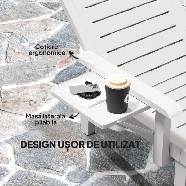 Outsunny Set 2 Șezlonguri cu Spătar Reglabil în 5 Poziții, Măsuță și Brațe Ergonomice, 79x158x88 cm, Gri | Aosom Romania