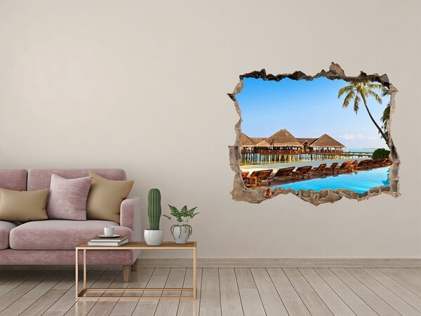 Fototapet 3D gaură în perete Paradis tropical lângă piscină