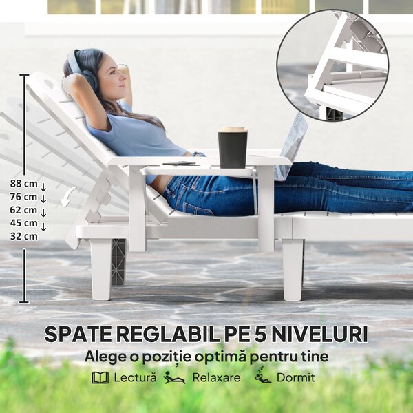 Outsunny Set 2 Șezlonguri cu Spătar Reglabil în 5 Poziții, Măsuță și Brațe Ergonomice, 79x158x88 cm, Gri | Aosom Romania
