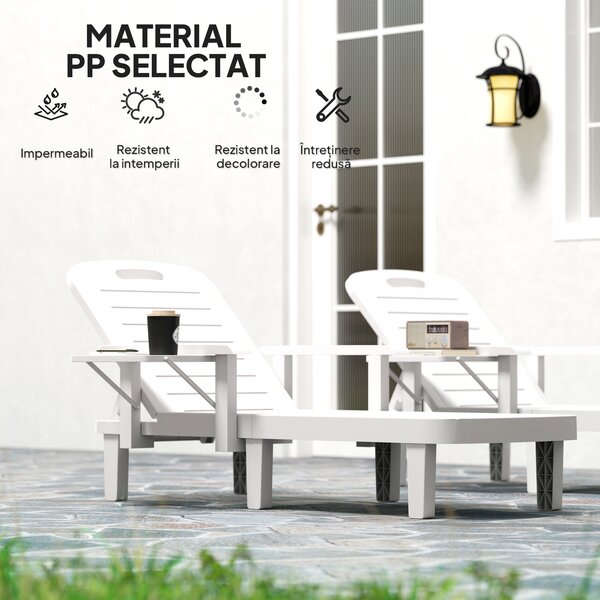 Outsunny Set 2 Șezlonguri cu Spătar Reglabil în 5 Poziții, Măsuță și Brațe Ergonomice, 79x158x88 cm, Gri | Aosom Romania
