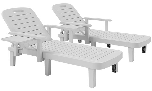 Outsunny Set 2 Șezlonguri cu Spătar Reglabil în 5 Poziții, Măsuță și Brațe Ergonomice, 79x158x88 cm, Gri | Aosom Romania