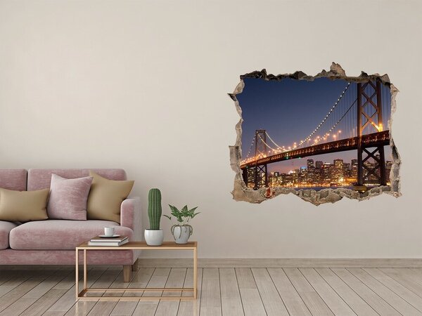 Fototapet un zid spart cu priveliște Podul San Francisco noaptea