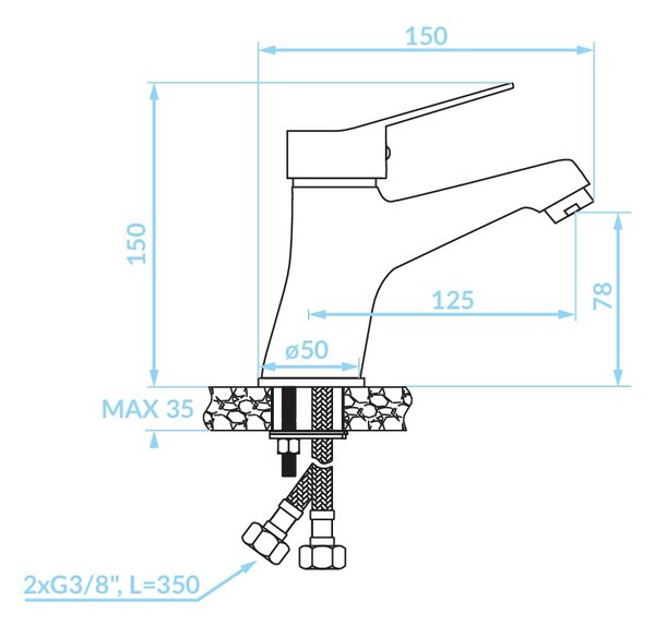 Kuchinox Tibi, baterie lavoar cu piedestal și dop automat, cromat, LAV-BQY_022D