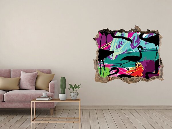 Autocolant gaură 3D Flamingo pe o plajă tropicală