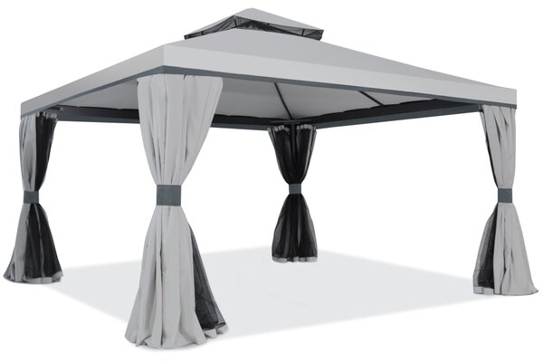 Pavilion de grădină cu plasă de țânțari și perdele Valencia 4 x 4 m gri Garden Point