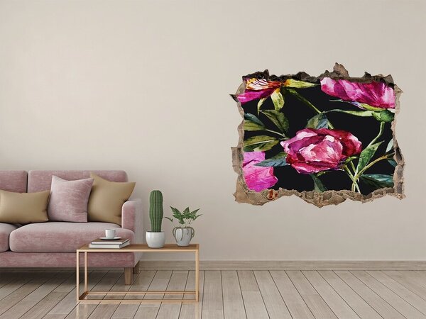 Fototapet un zid spart cu priveliște Mural floral cu gaură în perete