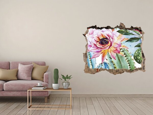 Fototapet un zid spart cu priveliște O oază florală printre cactuși