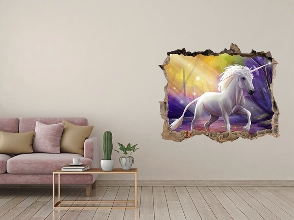 Autocolant de perete gaură 3D Unicorn în pădurea fermecată