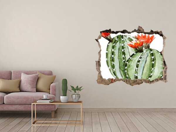 Autocolant 3D gaura cu priveliște Un cactus cu o floare într-o gaură în perete