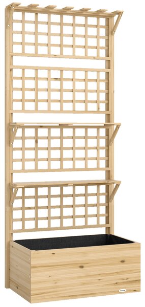 Outsunny Strat Înălțat din Lemn cu Suport și Acoperiș, Fiorieră Elevată pentru Exterior cu 2 Rafturi, Orificiu de Drenare și Material Textil pentru Plante Cățărătoare, Legume și Flori, Natural | Aosom Romania