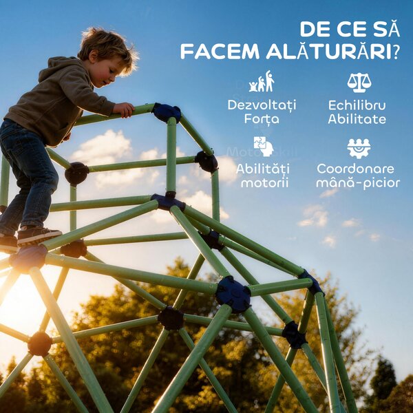 AIYAPLAY Cupolă de Cățărat pentru Copii 3-8 Ani, pentru Interior și Exterior, cu Margini Netede, din Plastic, 182,5x182,5x119 cm, Verde și Violet | Aosom Romania