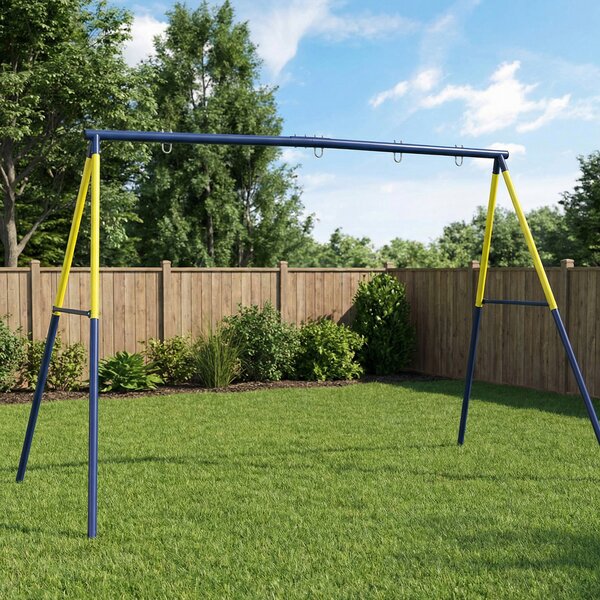 AIYAPLAY Cadru pentru Leagăn de Grădină pentru Copii, Structură din Oțel, Anti-UV, Impermeabil, Suportă 150 kg, cu 4 Cârlige pentru Leagăn Tip Cuib, Leagăn în U, Scară, 260x160x178 cm, Albastru | Aosom Romania