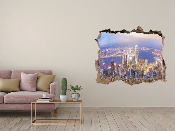 Fototapeta dziura na ścianę 3d Vedere a Hong Kong-ului noaptea